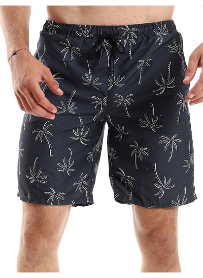 Buy Palms Elastic Waist With Drawstring Dark Olive Swim Shorts in Egypt