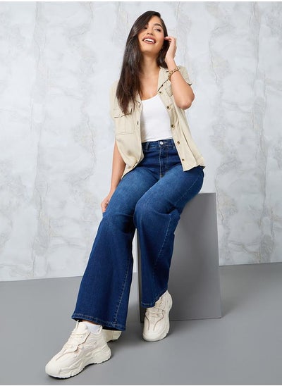 Buy High Rise Wide Leg Jeans with Pockets in Saudi Arabia