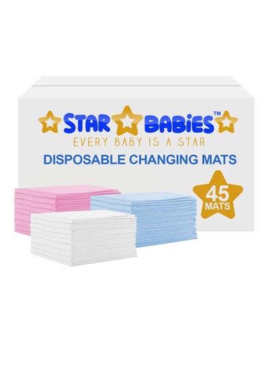 Buy Star Babies  Disposable Changing Mats - 45 x 60cm - Large Pack of 45 - Blue/Pink/White-Rainbow in UAE