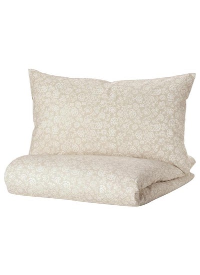 Buy Duvet Cover And 2 Pillowcases Beige And White 240X220 And 50X80 Cm in Saudi Arabia