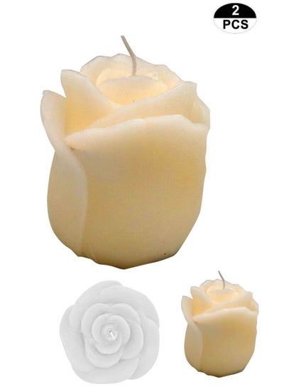 Buy Scented cube candles of soy wax, white rose shape, 2 pieces in Saudi Arabia