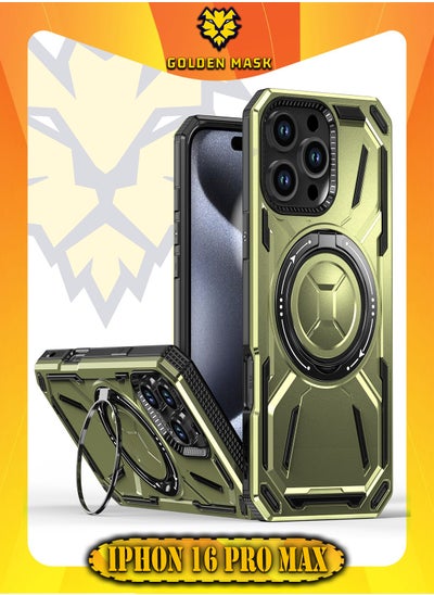 Buy GOLDEN MASK For iPhone 16 Pro Max Armored II Series Mag-Safe Magnetic Holder Phone Case (Green) in Egypt