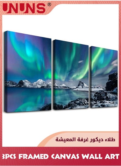 Buy 3-Piece Canvas Wall Art,Aurora Scenery Painting Wall Art With Framed For Bedroom Living Room Office Wall Decor,12x16inch in Saudi Arabia