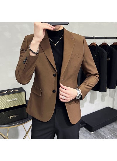 Buy Autumn Mens Solid Color Slim Fit Blazer Coffee in Saudi Arabia