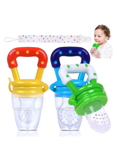 اشتري 3PCS Fruit Dummy Pacifier Fresh Food/Fruit Feeder Baby Feeding Nipple Weaning Teething Nipple Teat Pacifier Teether Soother (Small, Medium & Large) with 3pcs Pacifier Clips في الامارات