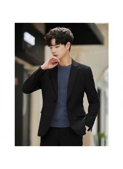 اشتري Mens Korean Slim Fit Casual Blazer Jacket Black في الامارات