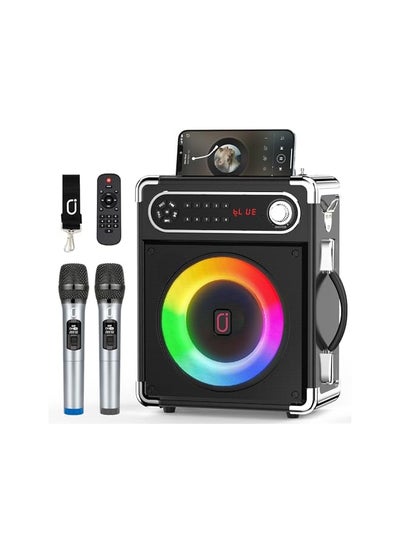 اشتري Karaoke Machine With Two Wireless Microphones Portable Bluetooth Speaker With Bass Treble Adjustment Remote Control And Led Lights Supports Tf Card Usb Aux In Fm Rec For Party في السعودية