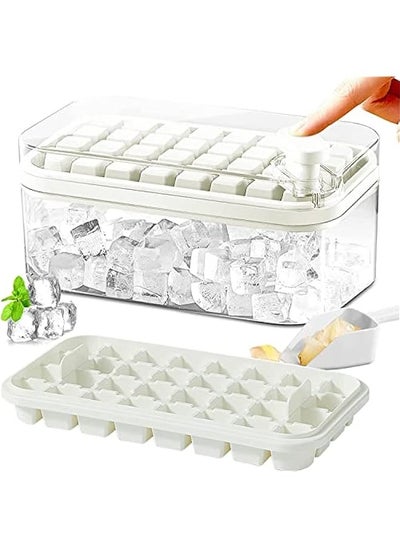 Buy Ice Cube Tray with Lid for Freezer 64 Nuggets Silicone Ice Cube Tray with Lid and Bin, Ice Cube Molds for Freezer, For Whiskey, Cocktail ，one button press (white) in UAE