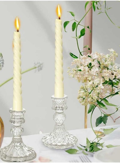 Buy Clear Glass Candlestick Holders,2pcs Set Include Taper Candle Holders and Stripe Candle Holders,Two Style for Formal Events, Wedding, Festival,Church, Party & Festival Decoration in Saudi Arabia