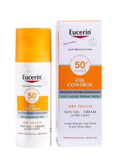 Buy Eucerin sun protection very high protec tion 50+ SPF UVB UVA Oil Control advanced spectral technology oily acne prone skin dry touch sun gel - cream ultra light 50ml in Saudi Arabia