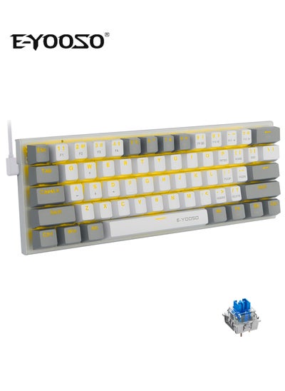 Buy 60% Mechanical Keyboard, Blue Switches Mechanical Gaming keyboard Wired with Yellow LED Backlit, Ultra-Compact Computer Keyboard for Windows, Mac OS (White Grey) in Saudi Arabia