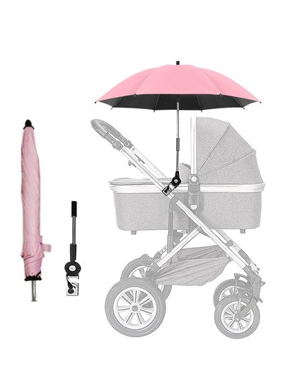 Buy Baby Stroller Parasol, 75 cm Sunshade with Clip Universal Stroller UV Protection Umbrella 50+ Adjustable 360 Degree Waterproof Umbrella for Strollers, Strollers, Wheelchairs, Beach Chair - Pink in UAE