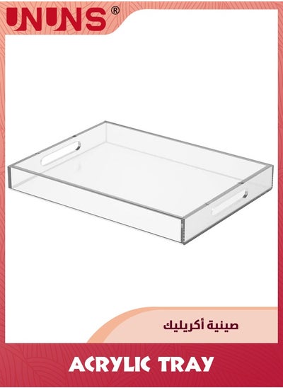 Buy Clear Acrylic Serving Tray With Handle,Spill Proof Rectangular Serving Tray For Coffee Table Food Wine Fruit Makeup Vanity Tray Ottoman Tray Organizer Tray For Home Office,40 X30 cm Transparent in UAE