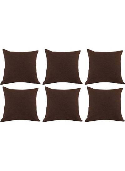 اشتري 6 Pieces Square Decorative Cushion Set Of Linen Solid Design 45X45 Cm Dark Brown في السعودية