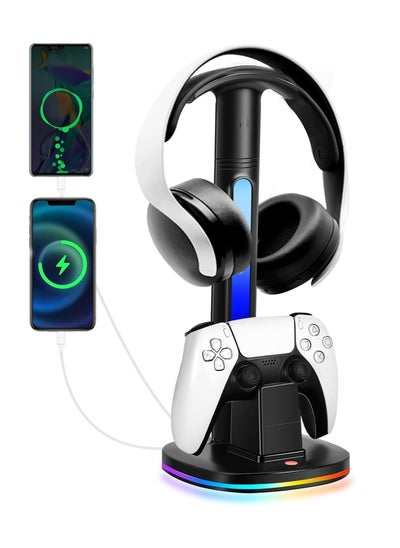 Buy XICEN for PS5 Controller Charging Station with RGB Headphone Stand, for PS5 Controller Charger Holder with 2 USB Charging Ports, Headset Stand for Playstation 5 Controller Charging Dock, Black in Saudi Arabia