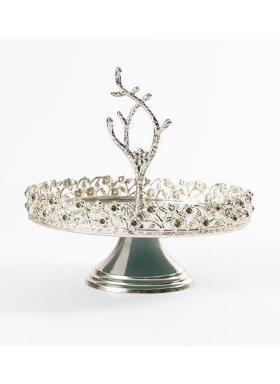 Buy Elmas 1 - Tier Round Platter, Silver - 25 cm in UAE