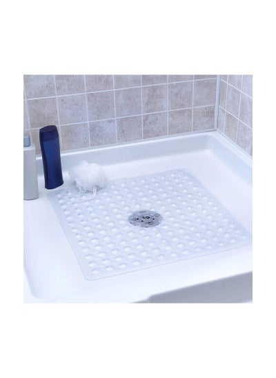 اشتري Square Shower Mat Non Slip Anti Mould Anti Slip Shower Mat with Suction Cup, Antibacterial Rubber Bathtub Mat with Drain Holes, Machine Washable, Clear في الامارات