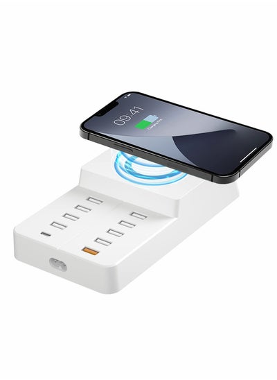 اشتري Desktop USB Charging Station, Universal 10 Ports Portable Travel USB Charger with Wireless Charge في الامارات