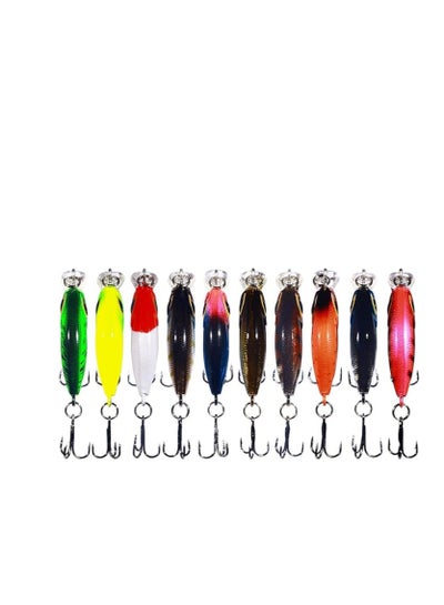 Buy 10pcs Hard Plastic Fishing Lures 3D Eyes Bass Fishing Lures CrankBait with Classic Treble Hooks and Flashing Feathers in UAE