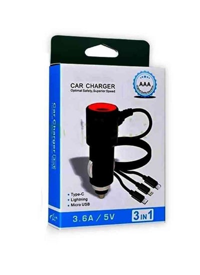 Buy 3 in 1 Car Charger Type C Lightning Micro USB in Egypt