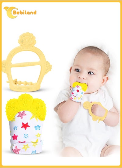 Buy 2PCS Teething Mittens for Baby, Includes Baby Chew Toy and Teething Glove, Silicone Mitten Teether Glove, Infant Soothing Pain Relief Mitt Baby Teether Mits for Baby (Yellow) in Saudi Arabia