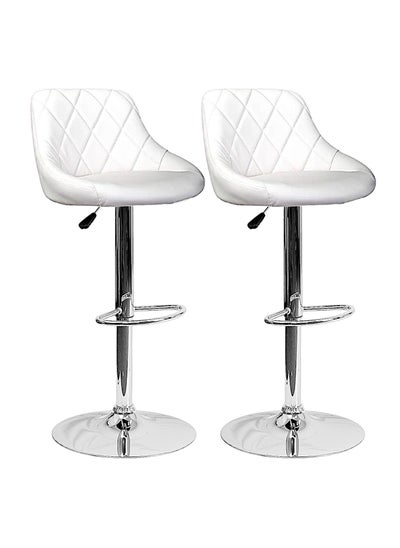 Buy SBF Height Adjustable Bar Stools | Set of 2 PU Leather Swivel Chairs with Backrest and Footrest | Hydraulic Chrome Base for Kitchen & Dining, White in UAE