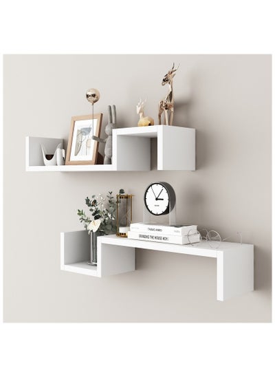 Buy White TWO-Layer Floating Shelves, Decorative Wall Shelves, Bathroom Hanging Set, Kitchen Living Room/Kitchen/Bedroom Storage in Saudi Arabia