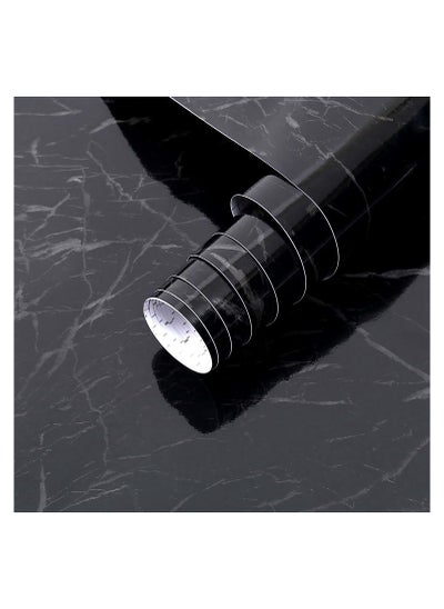 اشتري Black Marble Paper,Self Adhesive Wallpaper Waterproof Gloss PVC Vinyl, Oil Proof, Granite Paper,Black Marble Vinyl Paper for Furniture Cover Surface,Countertop,Kitchen,Shelf Liner(43x304cm) في الامارات