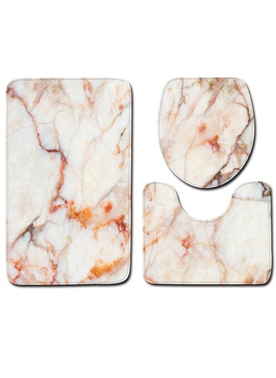 Buy 3-Piece Marble Pattern Bath Mat Accessory Set in UAE