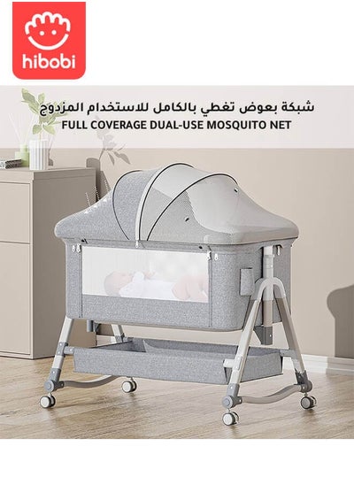 Buy Adjustable bedside crib,large storage basket,with detachable mosquito net,breathable mattress,and 360 degree rotating wheels and storage bag,suitable for newborns and infants in Saudi Arabia