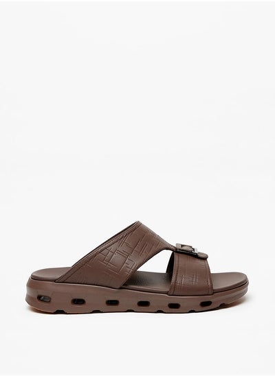 اشتري Men's Textured Slip-On Arabic Sandals with Buckle Detail في الامارات