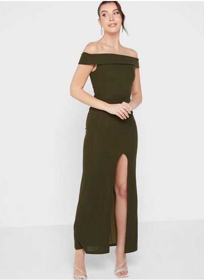 Buy Bardot Front Split Ribbed Dress in UAE