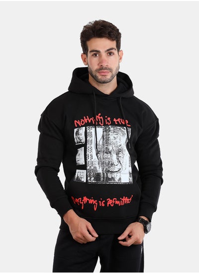 اشتري Printed Hoodie With Kangaroo Pockets في مصر