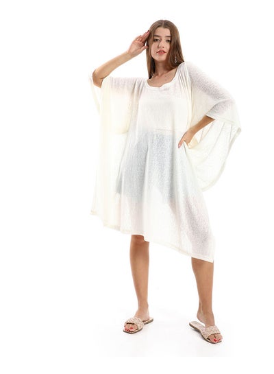 Buy Knitted Deep Round Batwing Sleeves Cover-Up - Heather Off White in Egypt