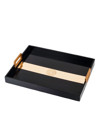 Buy Wooden serving tray black color with gold acrylic pattern in Saudi Arabia