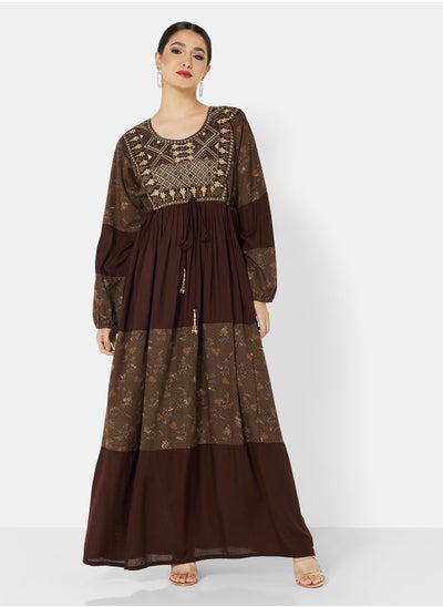 Buy PLAIN VISCOSE RAYON FABRIC WITH MATCH PRINT AND EMBROIDERY JALABIYA DRESS in Saudi Arabia