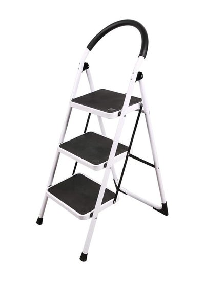 Buy Tamtek 3 Step Ladder Folding Heavy Duty Steel Ladder 150kg Capacity (115x72x65cm), Rubber Pad Multi-Purpose Portable Ladder for Home, Kitchen, Garden, Office, Warehouse in UAE