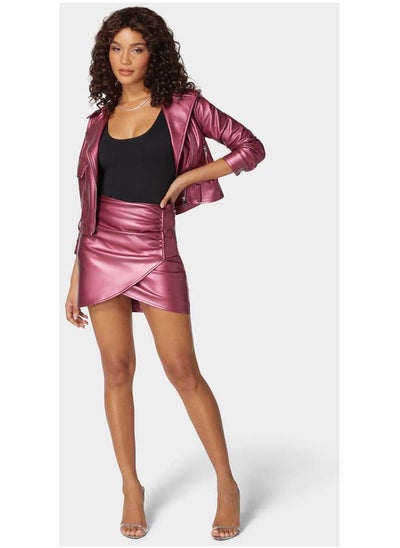 Buy Metallic Vegan Leather Faux Wrap Mini Skirt in Egypt