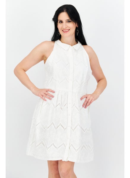 Buy Women Spread Collar Sleeveless Mini Dress, White in Saudi Arabia