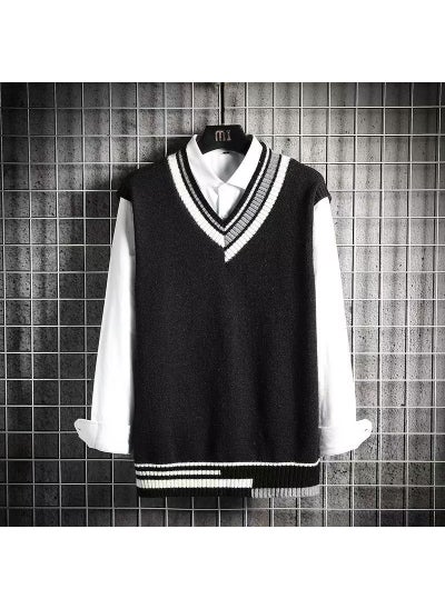 اشتري Knit Vest V-Neck Sweater Unisex Spring Autumn Casual Black في السعودية