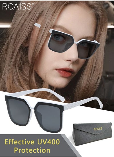 Buy Women's Square Sunglasses, UV400 Protection Sun Glasses with Stylish Temples, Oversize Fashion Anti-glare Sun Shades for Women with Glasses Case, 56mm in Saudi Arabia