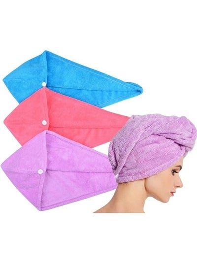 اشتري Pack Of 3 Microfiber Hair Towel Wrap Multicolour 65x24cm في مصر