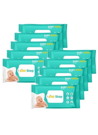 اشتري Baby Wet Wipes Enriched With Aloe Vera And Jojoba Oil (80Pcs Pack Of 10) في السعودية