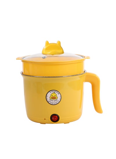 Buy Multi-functional mini yellow duck electric cooking pot household non-stick pot student dormitory cooking noodles opening activities gift wholesale Stainless steel liner + yellow pp steaming lattice in UAE