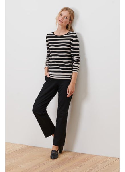 Buy Women Round Neck Stripe Sweatshirt, Black/Beige in UAE