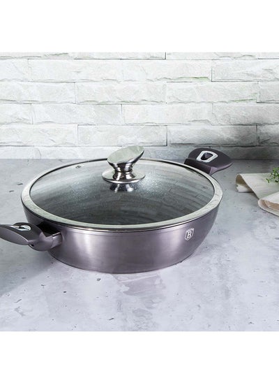 اشتري Shallow Pot With Lid 32 Cm4.9L Forged Aluminium Multipurpose Soup Pot Stewpot Simmering Boiling For Kitchen & Dining Room L43Xw9.5Xh33.5Cm - Dark Grey في الامارات