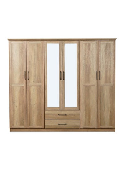 Buy Grimsby 6 Door Wardrobe 2 Drawers With Mirror Engineered Wood - Walnut in UAE