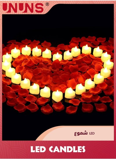 Buy 2000 Pieces Artificial Rose Petals With 24 Pieces LED Tea Lights Candles,Romantic Decorations Special Night Set For Romantic Night,Wedding Anniversary,Table Decor in Saudi Arabia