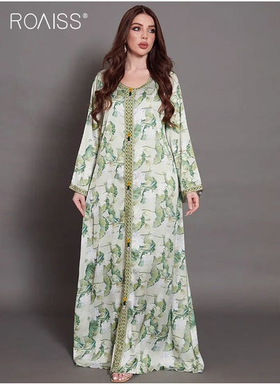 Buy Printed Abaya Robes for Women Stylish Floral Print V-Collar Plus Size Muslim Maxi Dress Ladies Embroidery Decor Comfy Breathable Islamic Dresses Gown for Ramadan or Party in Saudi Arabia