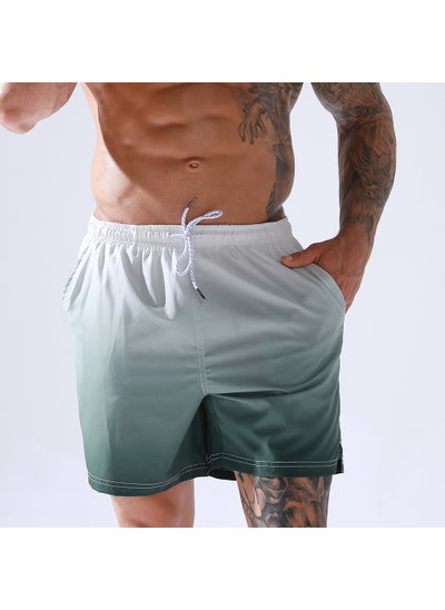 اشتري Mens Gradient Print Sports Shorts Oversized Swim Trunks Gradient dark green في الامارات